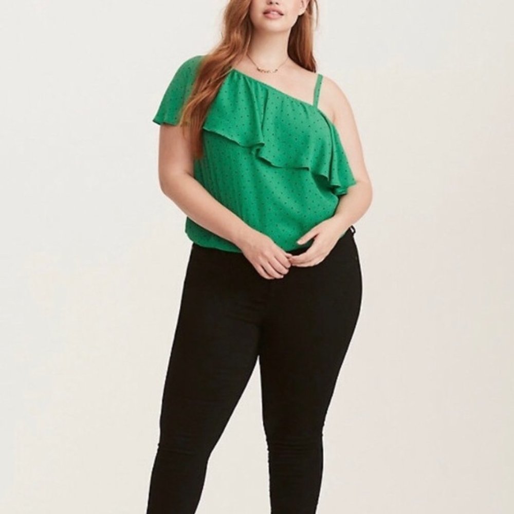Torrid Swiss Dot Ruffle Shoulder Top